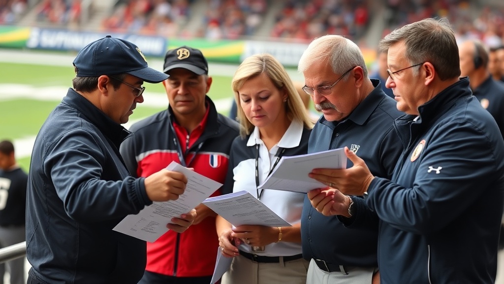 중단 상황 판정을 위해 협의하는 경기 운영진