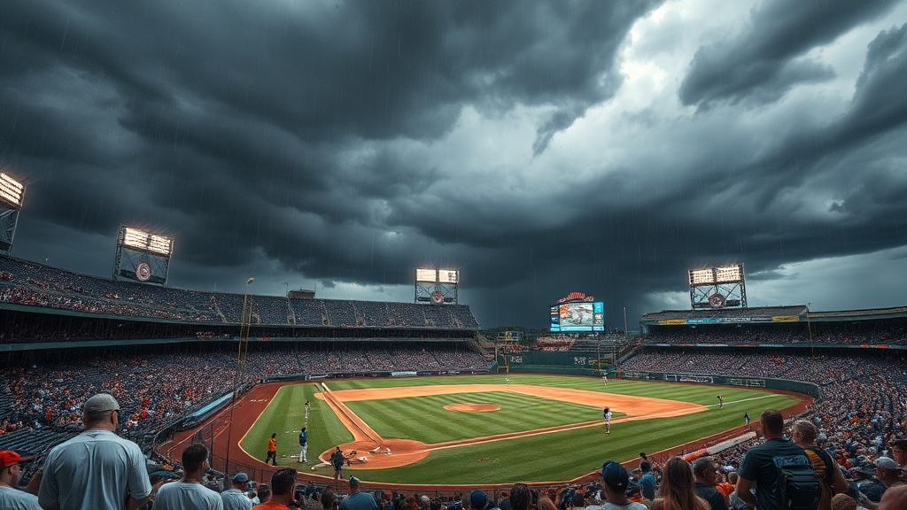 기상 악화로 경기 진행이 일시 중단된 상황